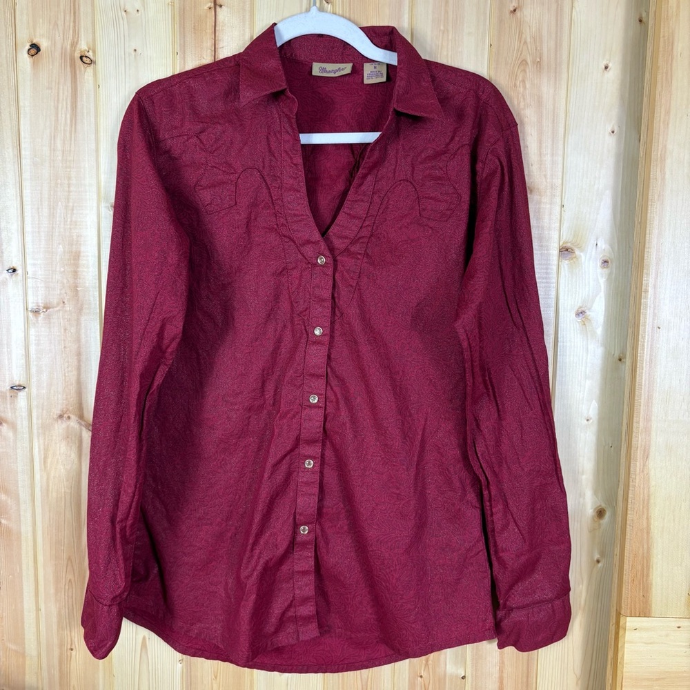 Wrangler Pearl Snap Front Top Cowgirl Red Floral Sparkle Holiday Floral Western